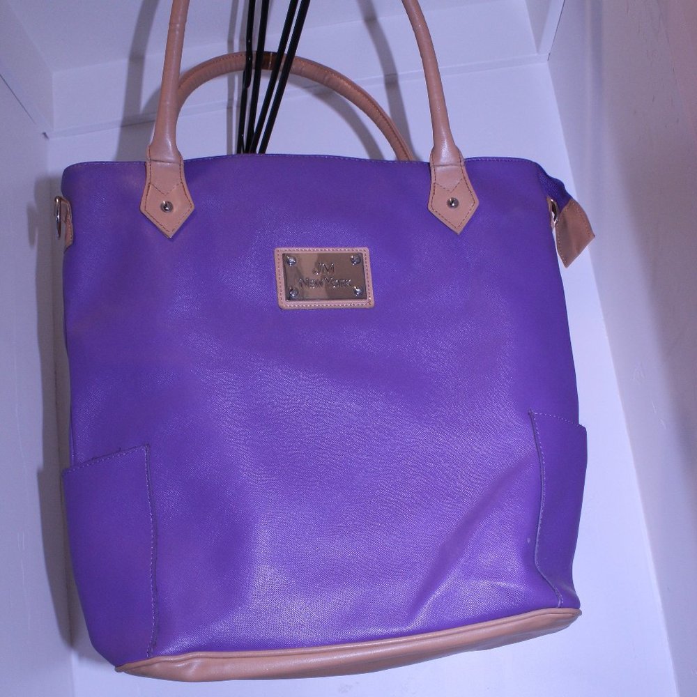 Used JM New York Tote Bag Tastefully Purple & Dashes of Tan on Accents